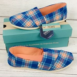 TOMS Blue Multi Madras Plaid Alpargata Size 8